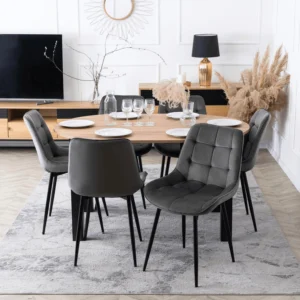 Set masă HARRY 102-142 cm Craft stejar/negru și 6 scaune CHRIS gri — MOBILA