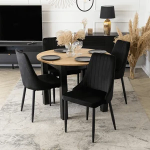 set-masa-harry-102-142-cm-stejar-artizanal-negru-si-4-scaune-bari-negre-1 Set masă HARRY 102-142 cm stejar artizanal/negru și 4 scaune BARI negre