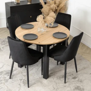 set-masa-harry-102-142-cm-stejar-artizanal-negru-si-4-scaune-bari-negre-2 Set masă HARRY 102-142 cm stejar artizanal/negru și 4 scaune BARI negre — MOBILA