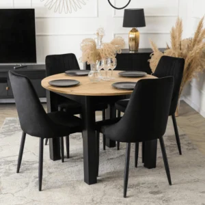 set-masa-harry-102-142-cm-stejar-artizanal-negru-si-4-scaune-bari-negre-3 Set masă HARRY 102-142 cm stejar artizanal/negru și 4 scaune BARI negre — MOBILA
