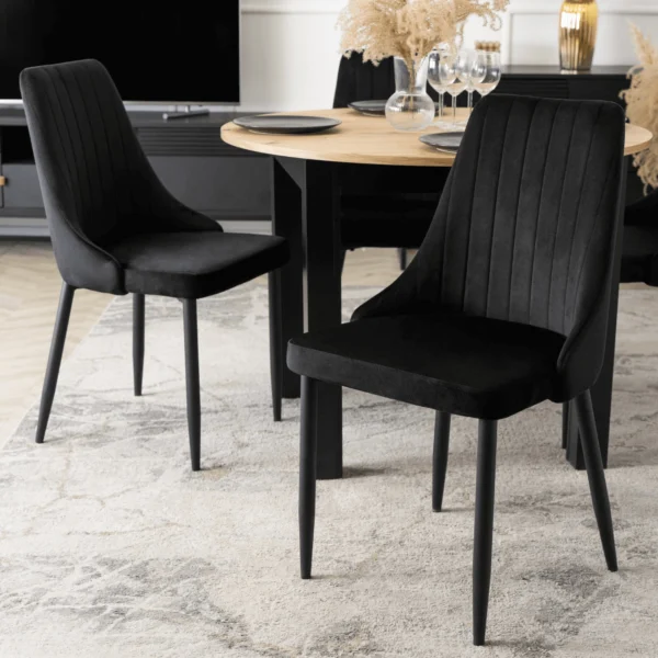 set-masa-harry-102-142-cm-stejar-artizanal-negru-si-4-scaune-bari-negre-6 Set masă HARRY 102-142 cm stejar artizanal/negru și 4 scaune BARI negre — MOBILA