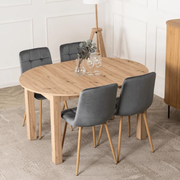 set-masa-harry-102-142-cm-stejar-artizanal-si-4-scaune-fredy-gri-3 Set masă HARRY 102-142 cm stejar artizanal și 4 scaune FREDY gri — MOBILA