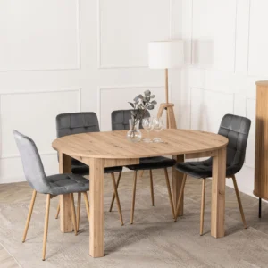 set-masa-harry-102-142-cm-stejar-artizanal-si-4-scaune-fredy-gri-4 Set masă HARRY 102-142 cm stejar artizanal și 4 scaune FREDY gri — MOBILA