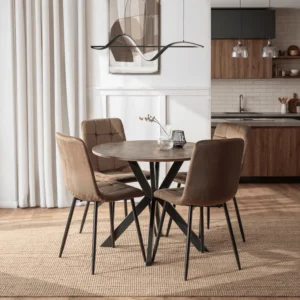 Set masă LAUREN 90 cm stejar rustic/negru și 4 scaune PERU maro — MOBILA