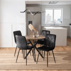 Set masă LAUREN 90 cm stejar rustic/negru și 4 scaune ROBIN negru — MOBILA