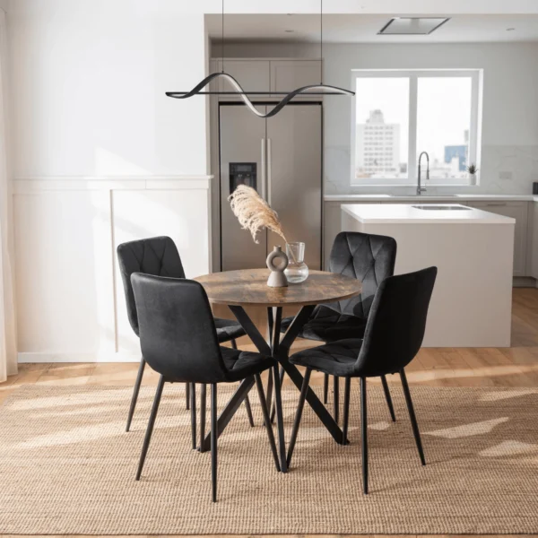 Set masă LAUREN 90 cm stejar rustic/negru și 4 scaune ROBIN negru — MOBILA