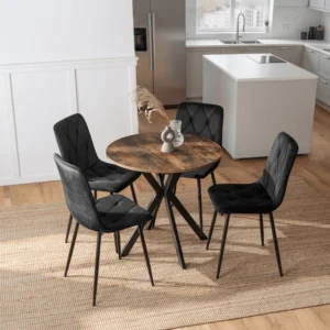 Set masă LAUREN 90 cm stejar rustic/negru și 4 scaune ROBIN negru — MOBILA
