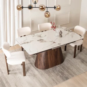 Set masă LIZBONA 160-200 cm marmură albă/oraș și 4 scaune GRENADA crem — MOBILA