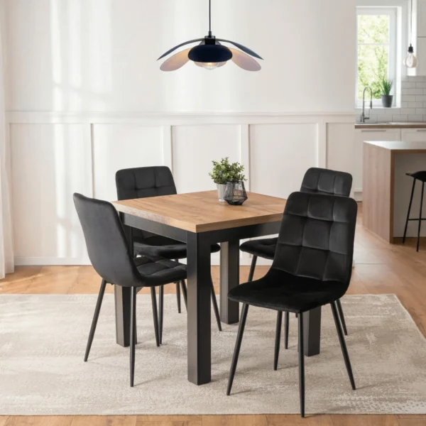 set-max-80-160-cm-stejar-craft-negru-masa-si-4-peru-scaune-negru-1 Set MAX 80-160 cm Stejar Craft/Negru masă și 4 PERU Scaune Negru — MOBILA