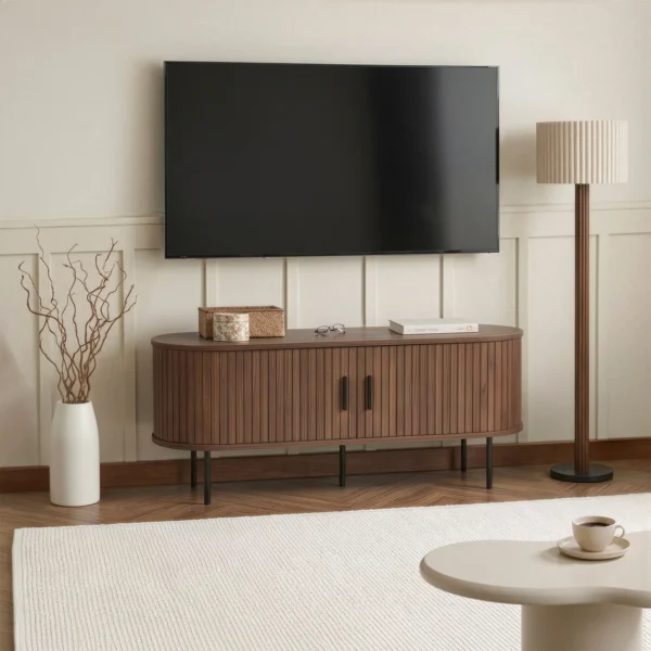 Dulap TV TRISH 120 cm, cu două uși, nuanță de nuc — Comode TV