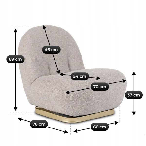 Fotoliu de relaxare SONNY, rotativ, gri, din țesătură bouclé — Fotolii de relaxare