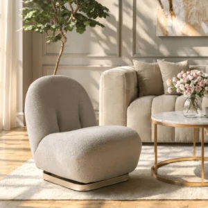 Fotoliu de relaxare SONNY, rotativ, gri, din țesătură bouclé — Fotolii de relaxare