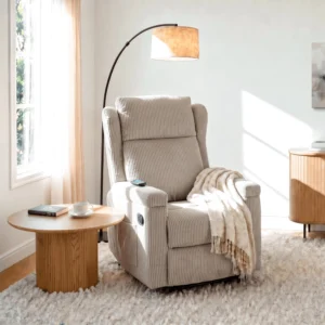 Fotoliu extensibil cu funcție de masaj SEBASTIAN, bej, din velur — Fotolii de relaxare