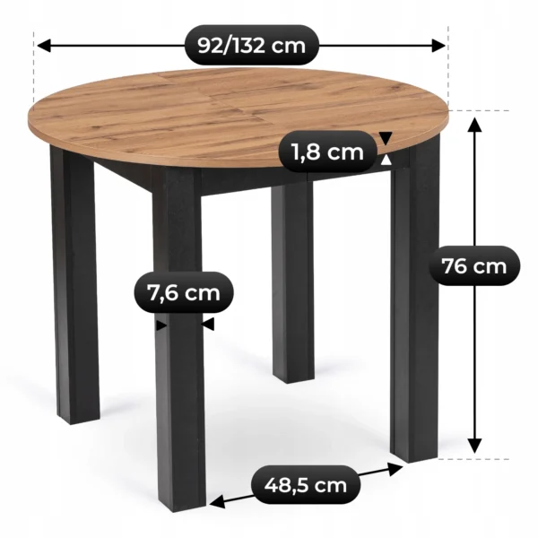 Masa HARRY extensibilă 92-132 cm Stejar Craft/Negru — Mese