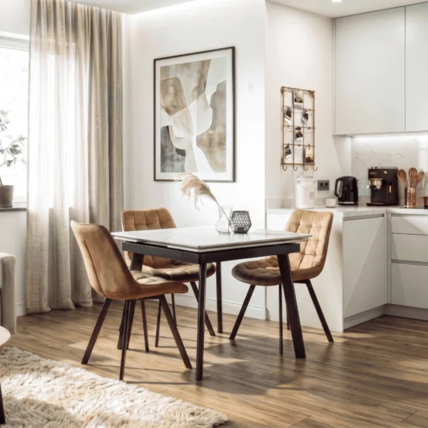 Masă LARES din ceramică, extensibilă, 90-150 cm, marmură albă/negru — Mese