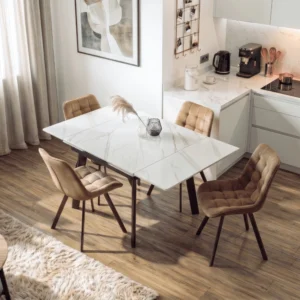 Masă LARES din ceramică, extensibilă, 90-150 cm, marmură albă/negru — Mese