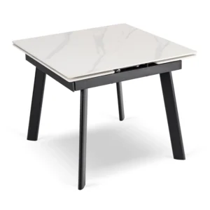 Masă LARES din ceramică, extensibilă, 90-150 cm, marmură albă/negru — Mese