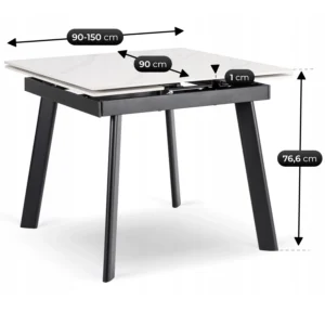 Masă LARES din ceramică, extensibilă, 90-150 cm, marmură albă/negru — Mese