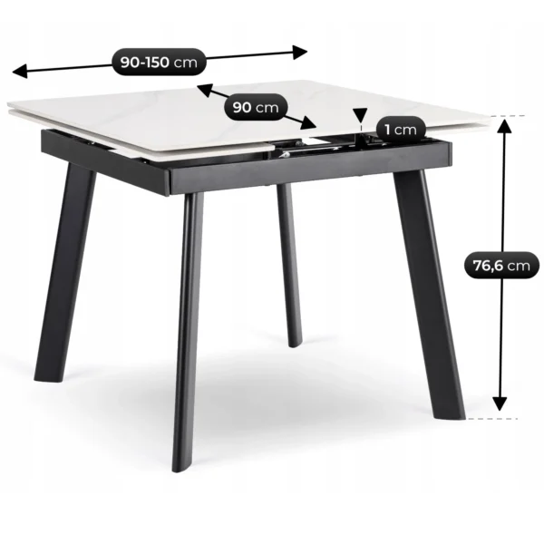 Masă LARES din ceramică, extensibilă, 90-150 cm, marmură albă/negru — Mese