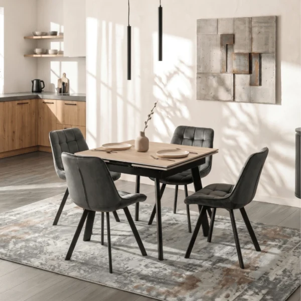 Masă LARES din ceramică, extensibilă, 90-150 cm, stejar/negru — Mese
