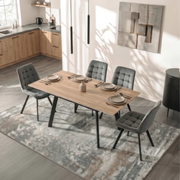 Masă LARES din ceramică, extensibilă, 90-150 cm, stejar/negru — Mese