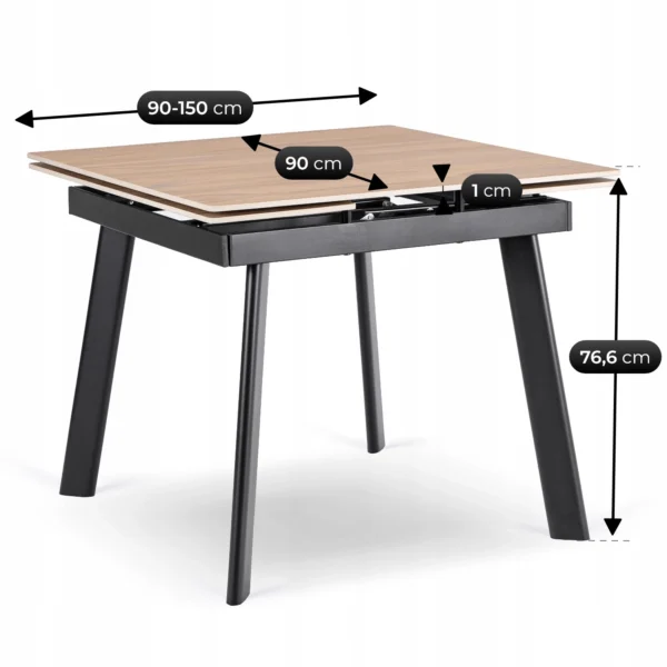 Masă LARES din ceramică, extensibilă, 90-150 cm, stejar/negru — Mese