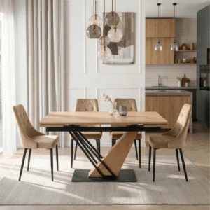 Masă REX extensibilă 160-220 cm, MDF, stejar/negru — Mese