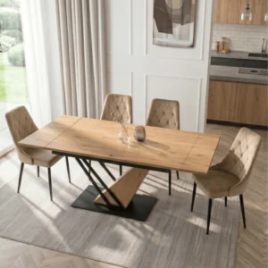 Masă REX extensibilă 160-220 cm, MDF, stejar/negru — Mese
