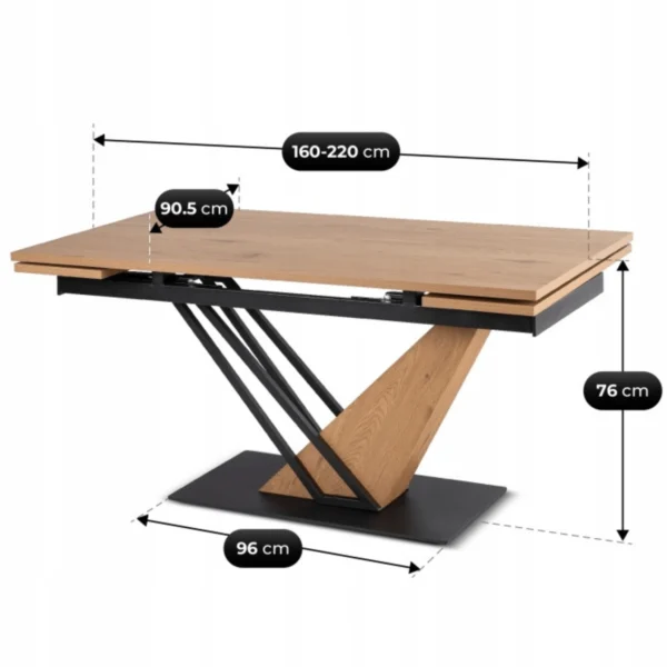 Masă REX extensibilă 160-220 cm, MDF, stejar/negru — Mese