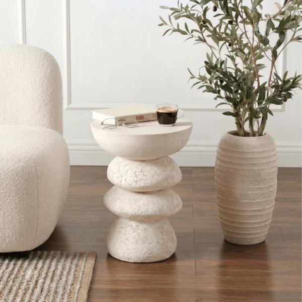 Măsuță LIVIA 39 cm Crem/Bej Modernă — Măsuțe rotunde