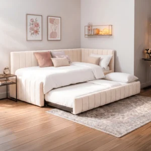 Pat 120x200 VILLEMO, culoare crem, țesătură bouclé — MOBILA