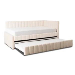 Pat 120x200 VILLEMO, culoare crem, țesătură bouclé — MOBILA