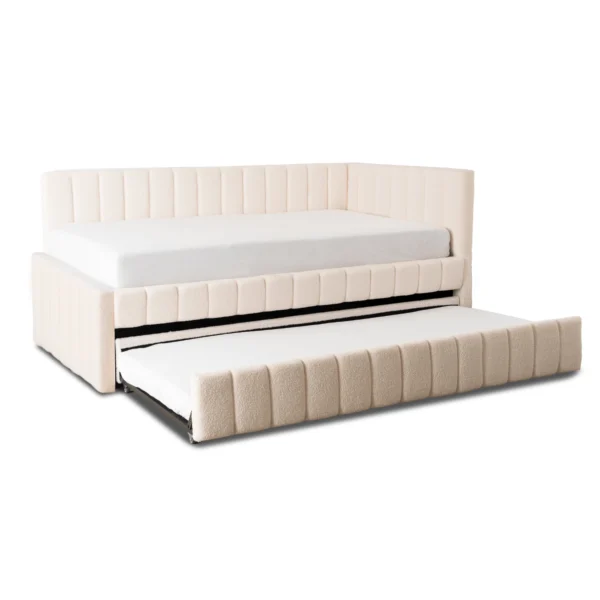 Pat 120x200 VILLEMO, culoare crem, țesătură bouclé — MOBILA