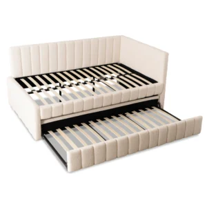 Pat 120x200 VILLEMO, culoare crem, țesătură bouclé — MOBILA