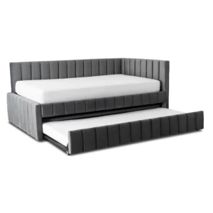 Pat 120x200 VILLEMO, gri, din velur — MOBILA