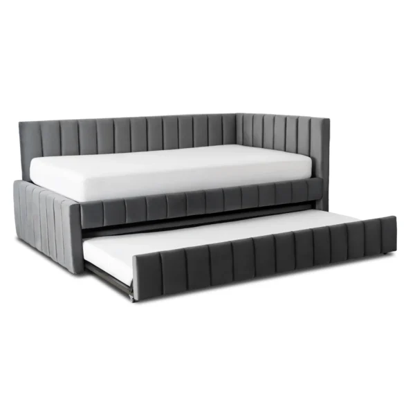 Pat 120x200 VILLEMO, gri, din velur — MOBILA