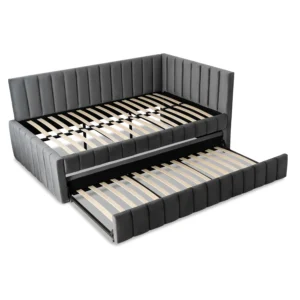 Pat 120x200 VILLEMO, gri, din velur — MOBILA