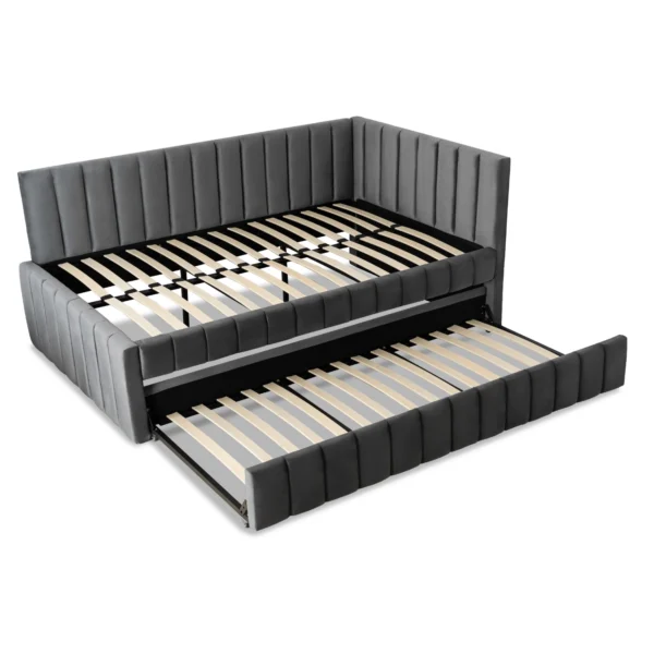 Pat 120x200 VILLEMO, gri, din velur — MOBILA