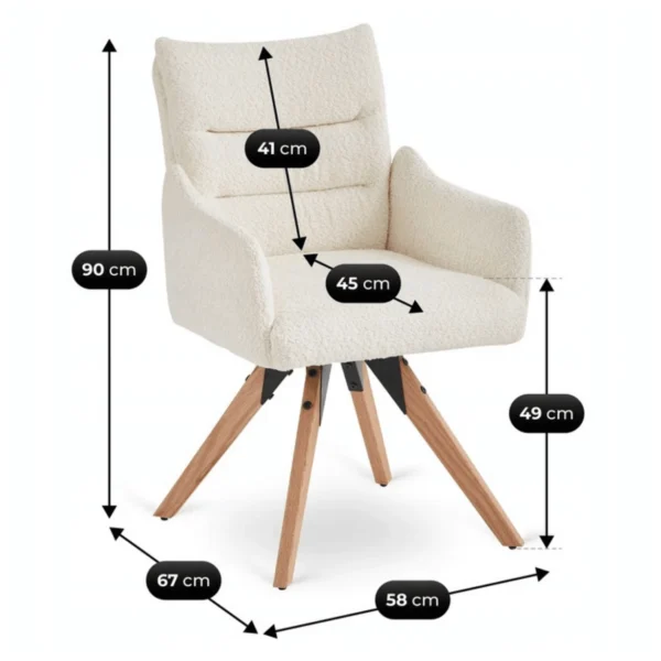 Scaun rotativ WILLA, crem, din țesătură bouclé — MOBILA