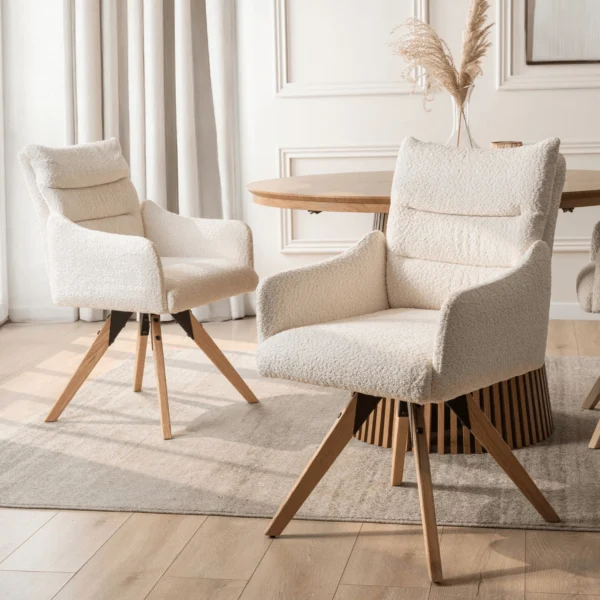 Scaun rotativ WILLA, crem, din țesătură bouclé — MOBILA