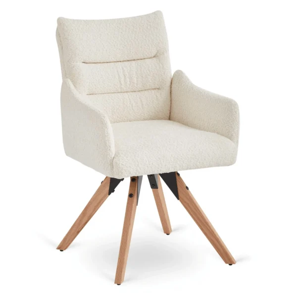 Scaun rotativ WILLA, crem, din țesătură bouclé — MOBILA