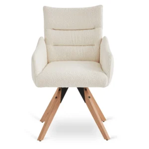 Scaun rotativ WILLA, crem, din țesătură bouclé — MOBILA