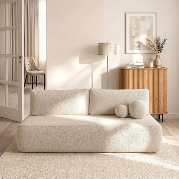 canapea-extensibila-arveto-bej-cu-tesatura-boucle-2-1 Canapea extensibilă ARVETO bej, din țesătură bouclé — Canapele și sofale