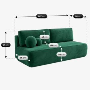 Canapea extensibilă ARVETO, verde, din catifea — Canapele și sofale