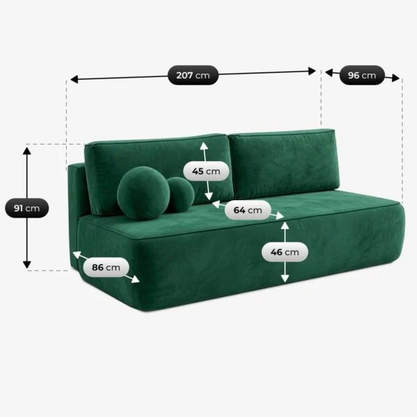 Canapea extensibilă ARVETO, verde, din catifea — Canapele și sofale