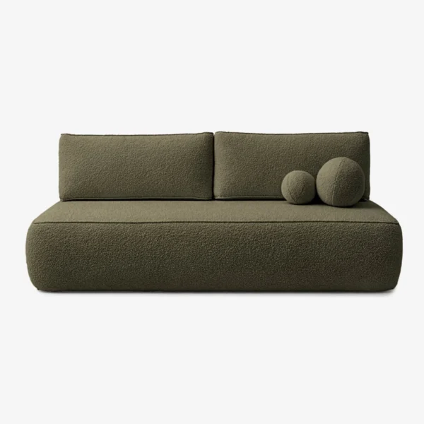 Canapea extensibilă ARVETO, verde măslin, țesătură bouclé — Canapele și sofale