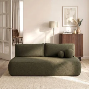 Canapea extensibilă ARVETO, verde măslin, țesătură bouclé — Canapele și sofale