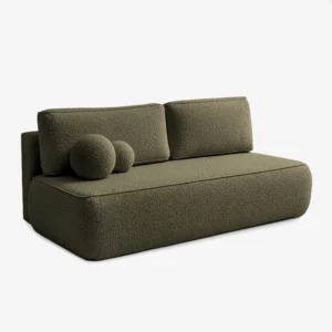 Canapea extensibilă ARVETO, verde măslin, țesătură bouclé — Canapele și sofale