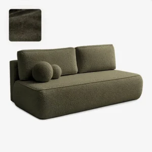 Canapea extensibilă ARVETO, verde măslin, țesătură bouclé — Canapele și sofale
