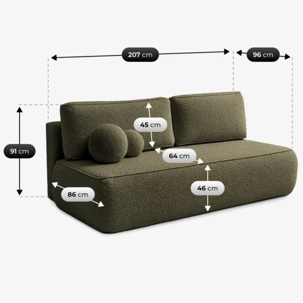 Canapea extensibilă ARVETO, verde măslin, țesătură bouclé — Canapele și sofale
